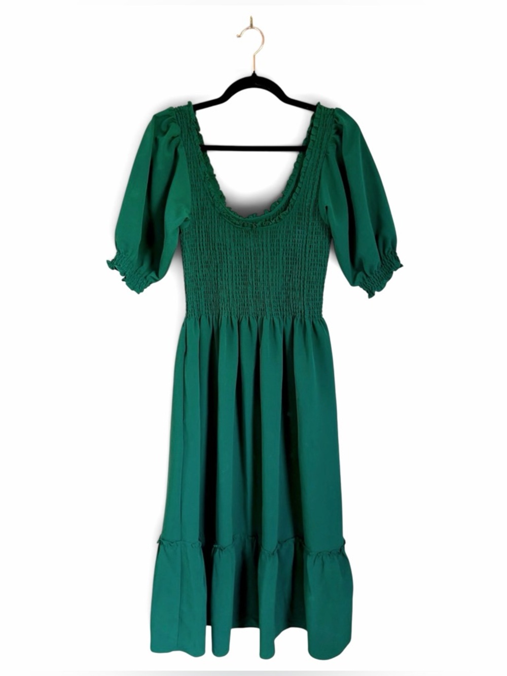 Hill House Home The Louisa Nap Dress Green Smocked Puff Sleeve Midi Size Small